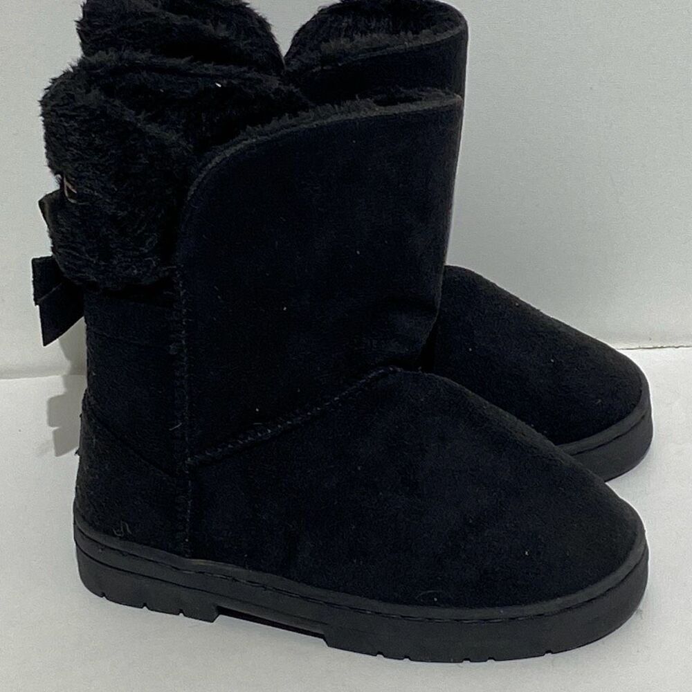 Bebe Girls Black Faux Fur Shearling Textile Slip On‎ Winter Boots Size 12